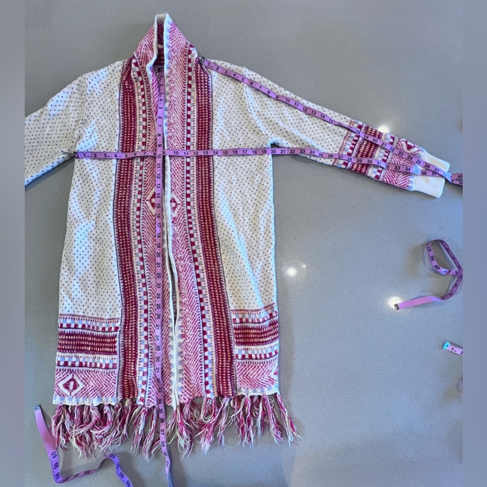 Boho Long Open Cardigan Sweater Maxi Knit Sweaters Aztec Tribal Tassel Sz Medium - Picture 5 of 10